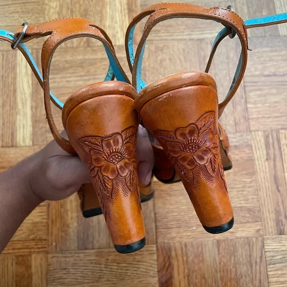 Remix Vintage Shoes Vera Cruz Peep Toe Heels in Tan US 6 - Picture 4 of 7